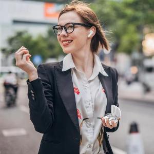 Language Translator Earbuds Woman